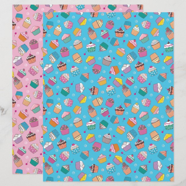 Cupcake toss print craft paper, two colour ways (Front/Back)