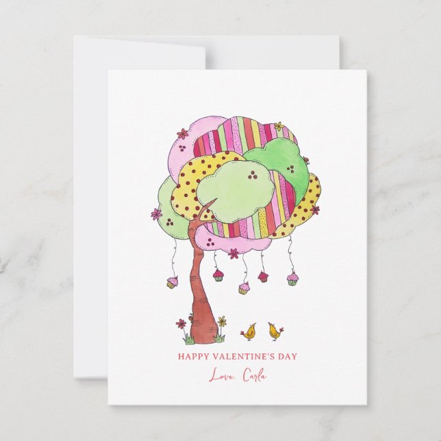 Cupcake Tree avec oiseaux Valentine Carte de vacan (Devant)