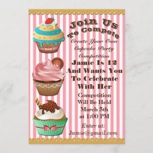 Cupcake Wars Bake Off Anniversaire Invitation rose