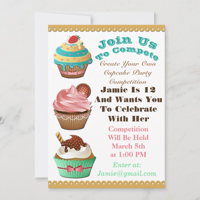 Cupcake Wars Bake Off Birthday Multi Colour Invite (Front)