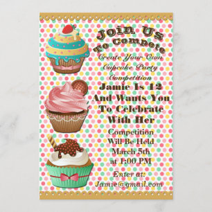 Cupcake Wars Bake Off Birthday Polka Dot Invite