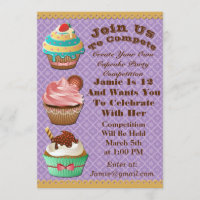 Cupcake Wars Bake Off Birthday Purple Invite
