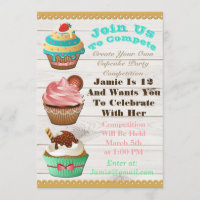 Cupcake Wars Bake Off Birthday White Wooden Invite
