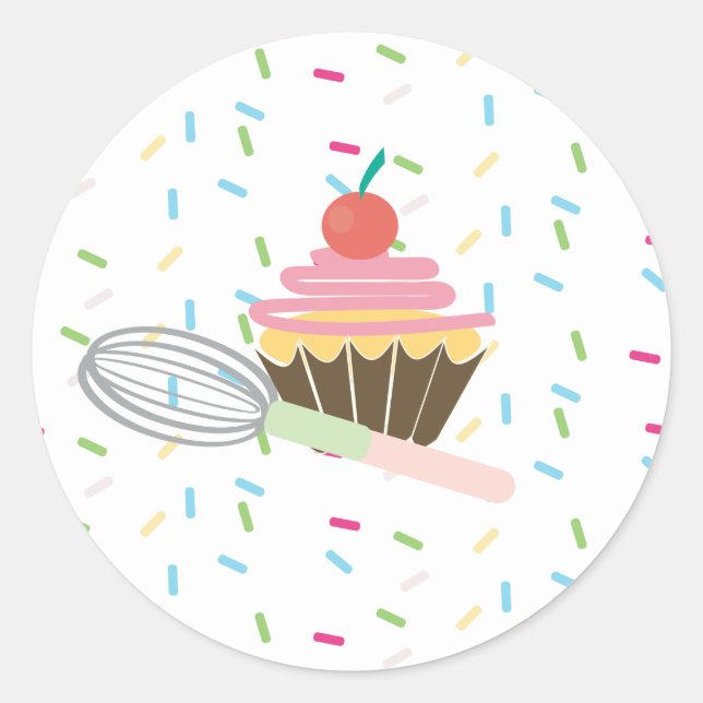 Cupcake Whisk Logo Sprinkles Reward Classic Round Sticker (Front)