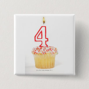 Cupcake with a numbered birthday candle 2 2 inch square button