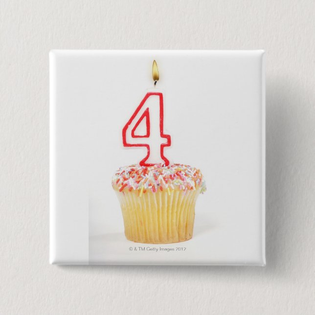 Cupcake with a numbered birthday candle 2 inch square button (Front)