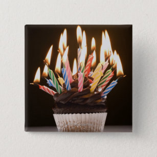 Cupcake with birthday candles 2 inch square button