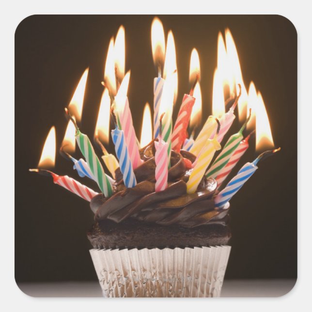 Cupcake with birthday candles square sticker (Front)