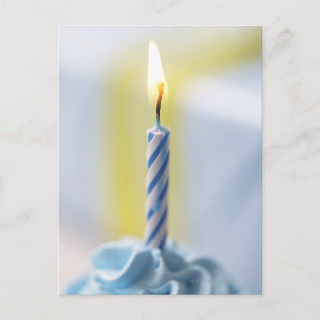 Cupcake with candle, close-up (focus on flame) postcard (Front)
