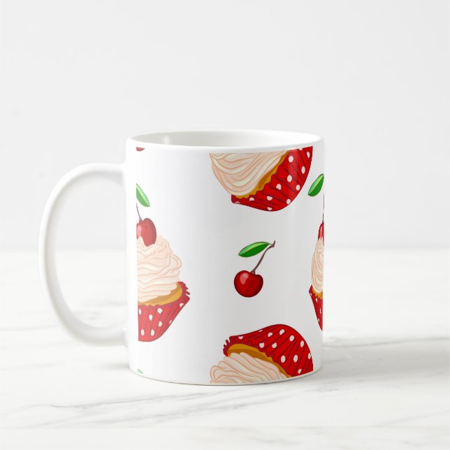 Cupcake With Cherries Pattern Coffee Mug (Left)