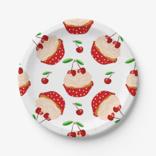 Cupcake With Cherries Pattern Paper Plate
