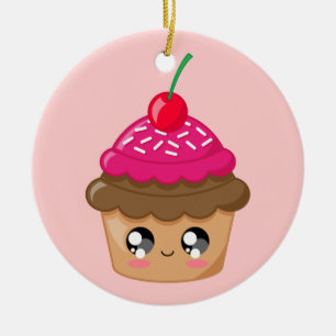 Cupcake with Cherry and Sprinkles Ceramic Ornament