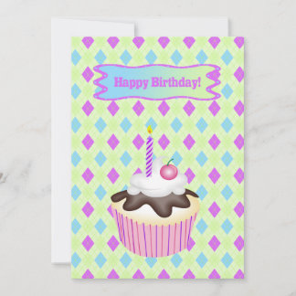 Cupcake with Cherry, Birthday Holiday Card