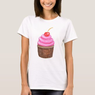 Cupcake with Cherry on top Cute pink cupcake Art