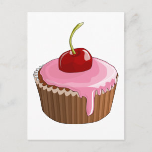 Cupcake with Pink Frosting and Cherry On Top Postcard