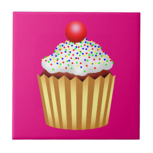 Cupcake with Sprinkles and Cherry on Top Tile