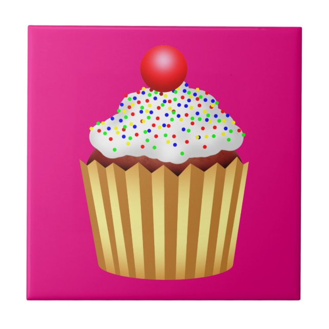 Cupcake with Sprinkles and Cherry on Top Tile (Front)