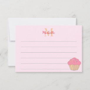 Cupcake With Sprinkles Drawing Lined Monogram Card