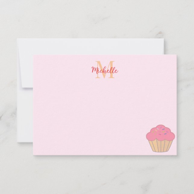 Cupcake With Sprinkles Drawing Monogram  Card (Front)