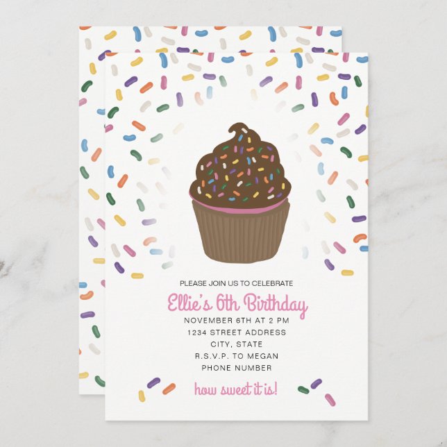 Cupcake With Sprinkles Invitation (Front/Back)