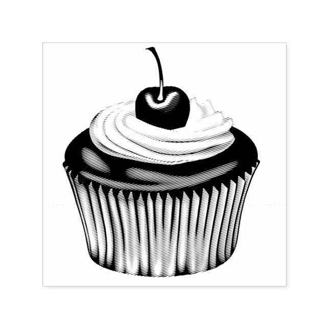 Cupcake with Whipped Cream and a Cherry on Top Self-inking Stamp (Design)