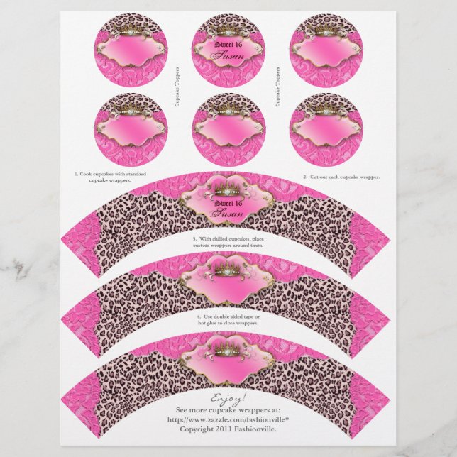 Cupcake Wrappers Leopard Crown Zebra w/ Toppers (Front)
