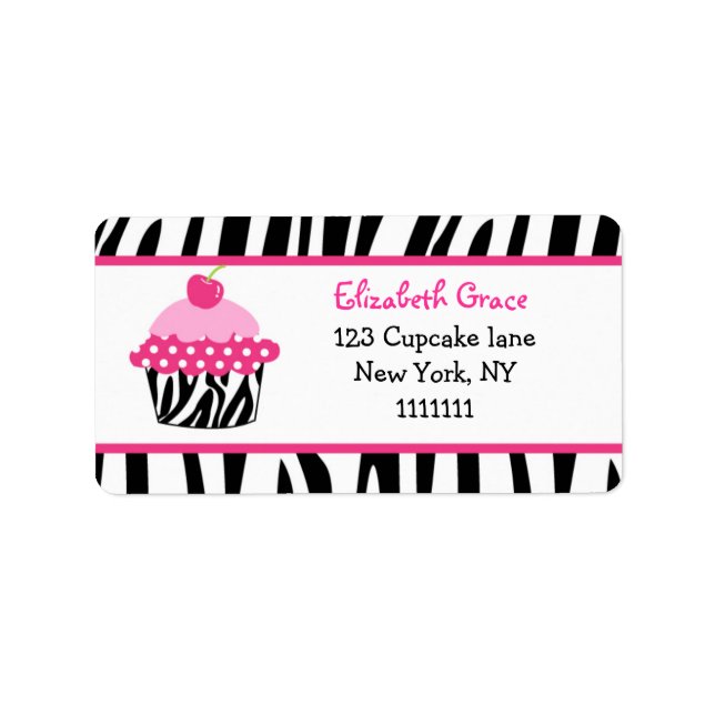 Cupcake Zebra Imprimer Retours Adresse Étiquettes (Devant)