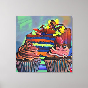 Cupcakes and cake Still life Abstract Art  Canvas Print
