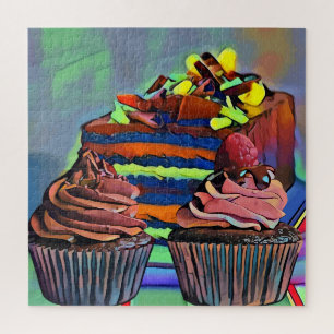 Cupcakes and cake Still life Abstract Art  Jigsaw Puzzle