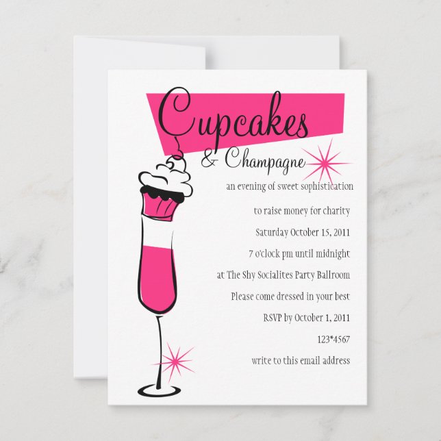 Cupcakes and Champagne in Hot Pink Invitation (Front)