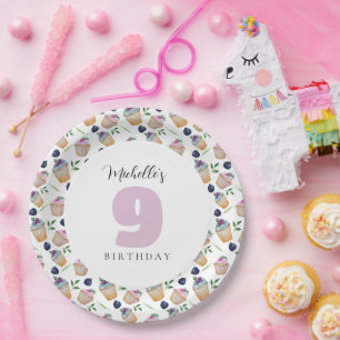 Cupcakes And Fruits Watercolor Monogrammed Paper Plate