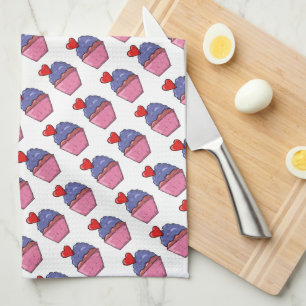 Cupcakes and Hearts Kitchen Towel