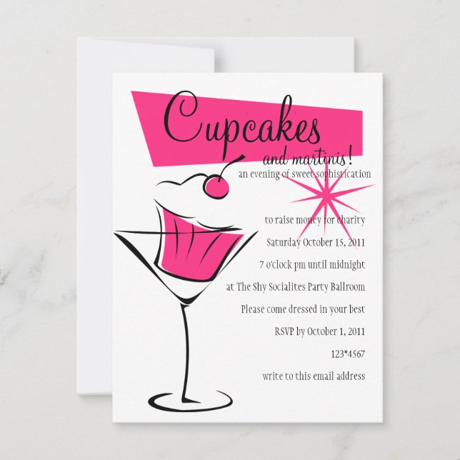 Cupcakes and Martinis in Hot Pink Invitation (Front)