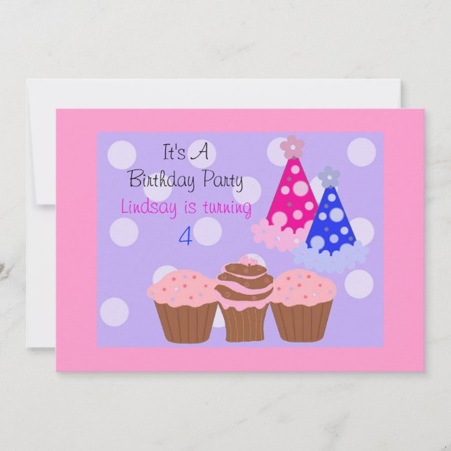 Cupcakes and Party Hats Birthday Invitation (Front)