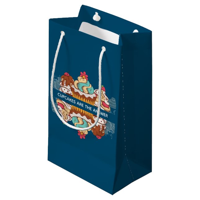 Cupcakes are the Answer Funny Saying Small Gift Bag (Front Angled)