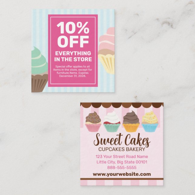 Cupcakes Bakery Coupon Card Special Offer Sale (Front/Back)