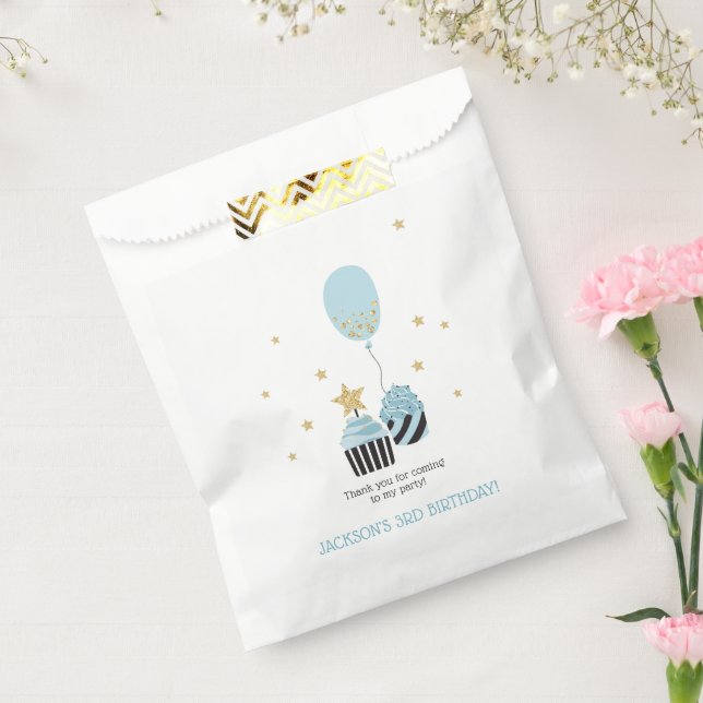 Cupcakes & Blue Balloon | Boy's Birthday Thank You Favour Bag (Sealed)