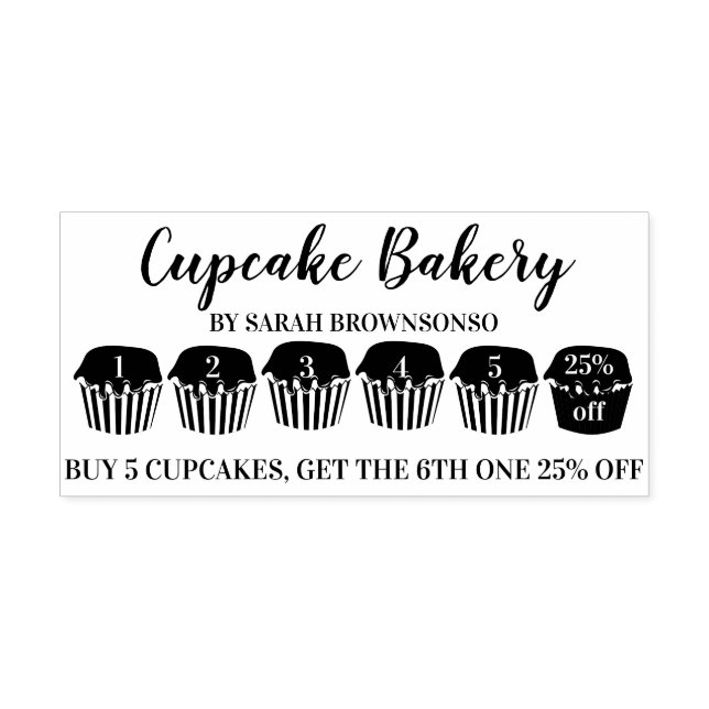 Cupcakes Buy Five Get One Discount Bakery Loyalty Self-inking Stamp (Design)