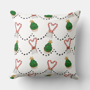 Cupcakes & Candy Canes Throw Pillow
