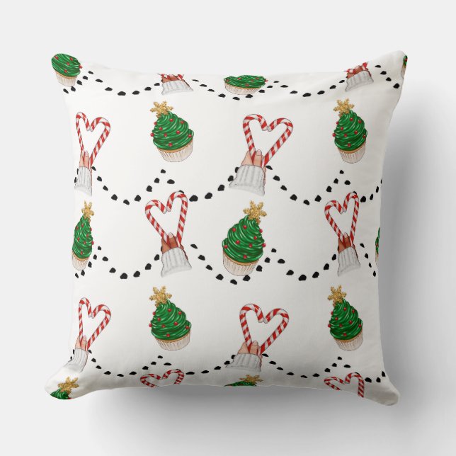 Cupcakes & Candy Canes Throw Pillow (Front)
