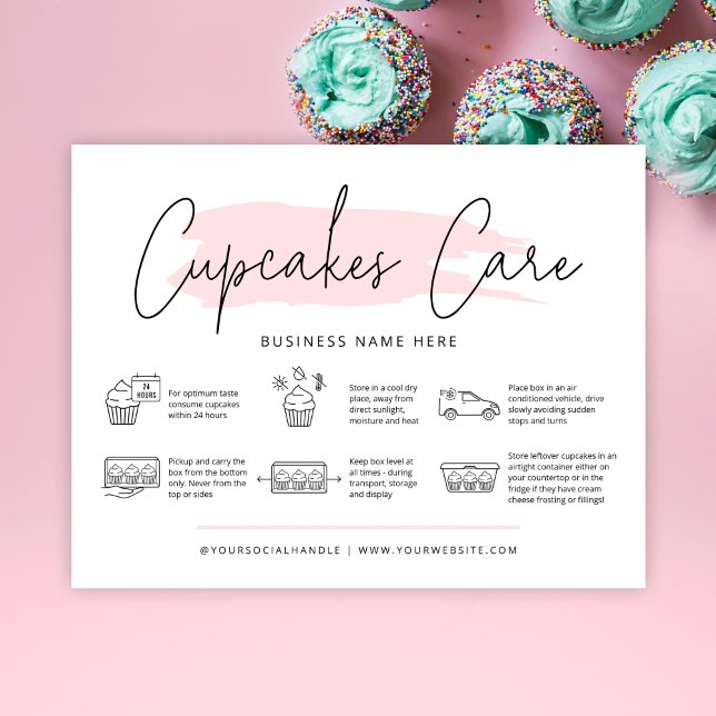 Cupcakes Care Instructions Bakery Guide Feminine Thank You Card (Creator Uploaded)