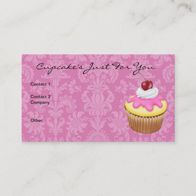 Cupcake's Chic Damask Design  Business Card (Front)