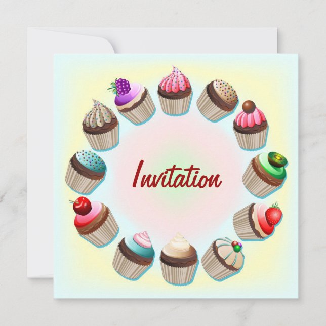 Cupcakes Colourful Circle Invitation (Front)