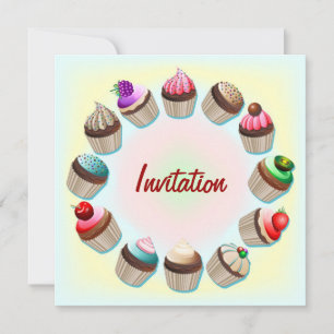 Cupcakes Colourful Circle Invitation