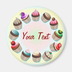 Cupcakes Colourful Circle Magnet