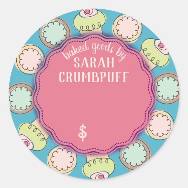 Cupcakes cookies bakery personalized price classic round sticker (Front)