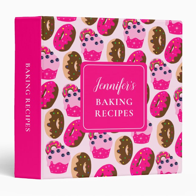 Cupcakes & Donuts Baking Recipes Personalized   Binder (Front/Spine)