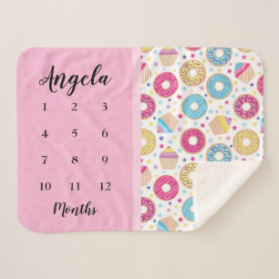 Cupcakes & Donuts Milestone Photo Sherpa Blanket