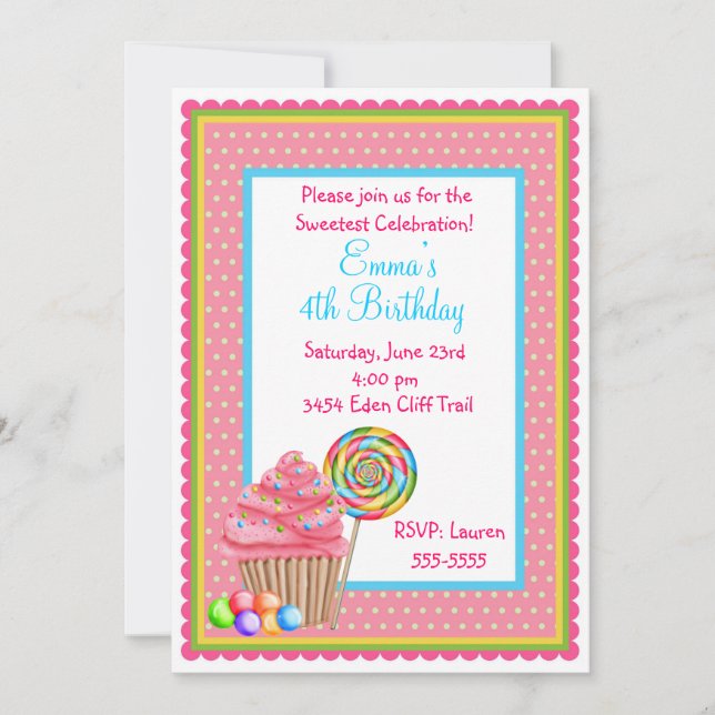 Cupcakes et bonbons Invitations d'anniversaire (Devant)