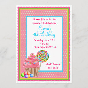 Cupcakes et bonbons Invitations d'anniversaire